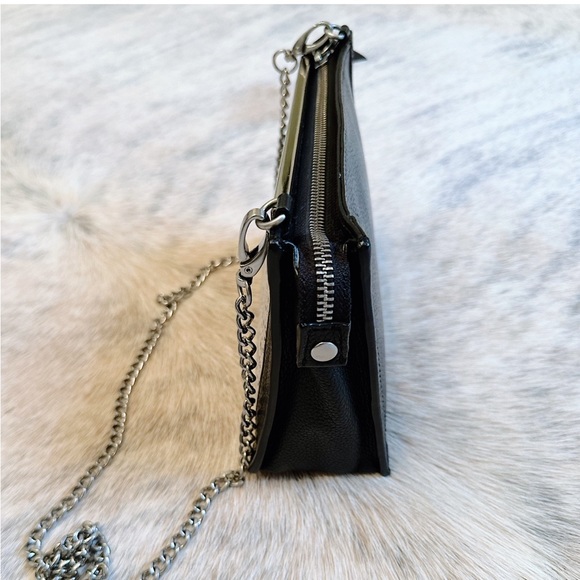 Foley + Corinna Black Leather & White Suede Crossbody Bag or Clutch Handbag - Picture 8 of 16